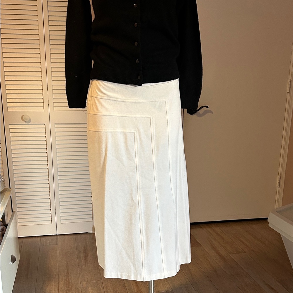Vintage Cream Wool spandex blend geometric print maxi elastic skirt size 10